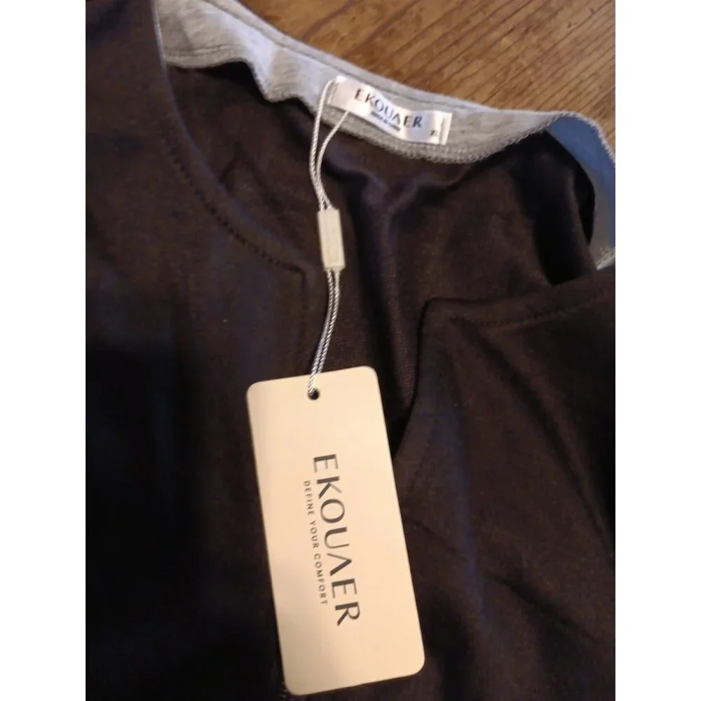 Ekouaer Women XL Zipper Robe 3/4 Sleeve Loungewear Full Length Duster Black Gray - Picture 6 of 7